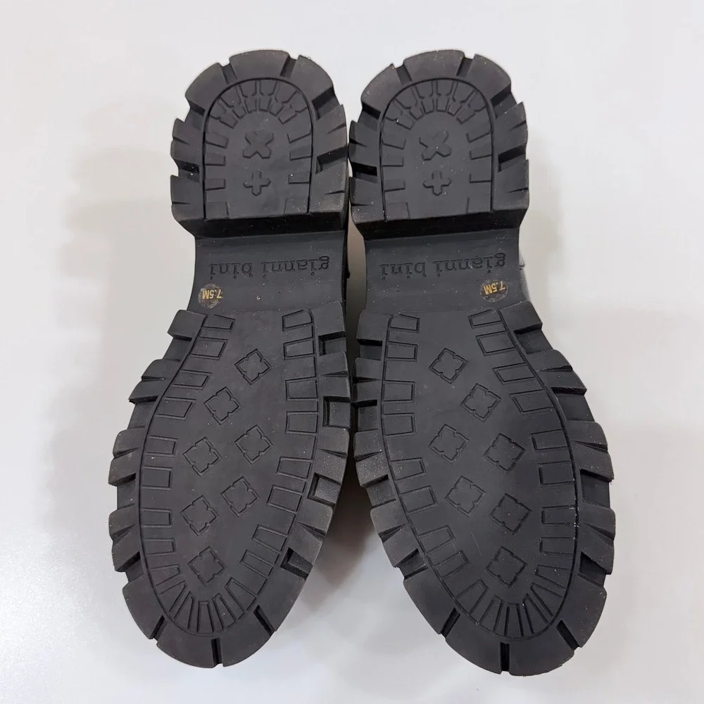 Gianni Bini Black Leather Lug Sole Penny Loafers - 7.5 Dark Academia Y2K Style - Picture 6 of 7